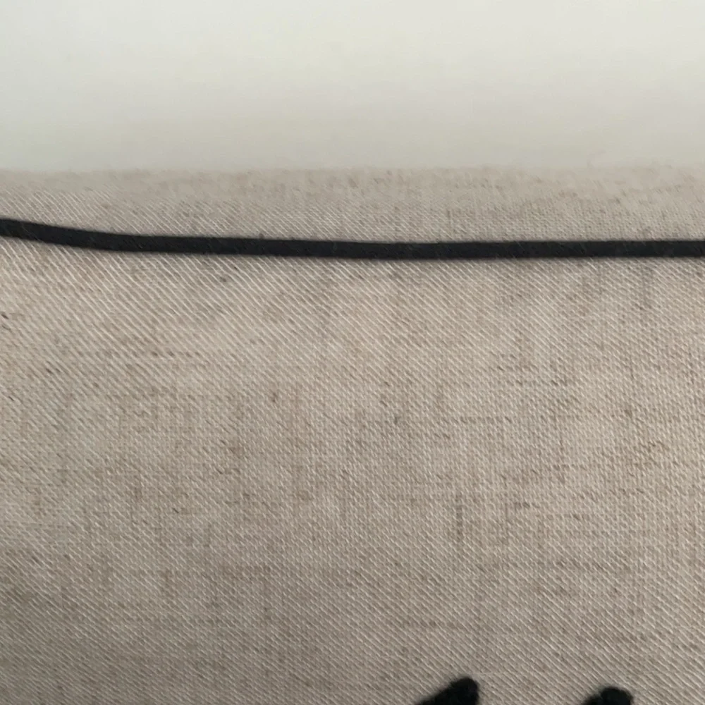 “Mr & Mrs.” Embroidered Script Long Rectangle Black & Oatmeal Anthropology